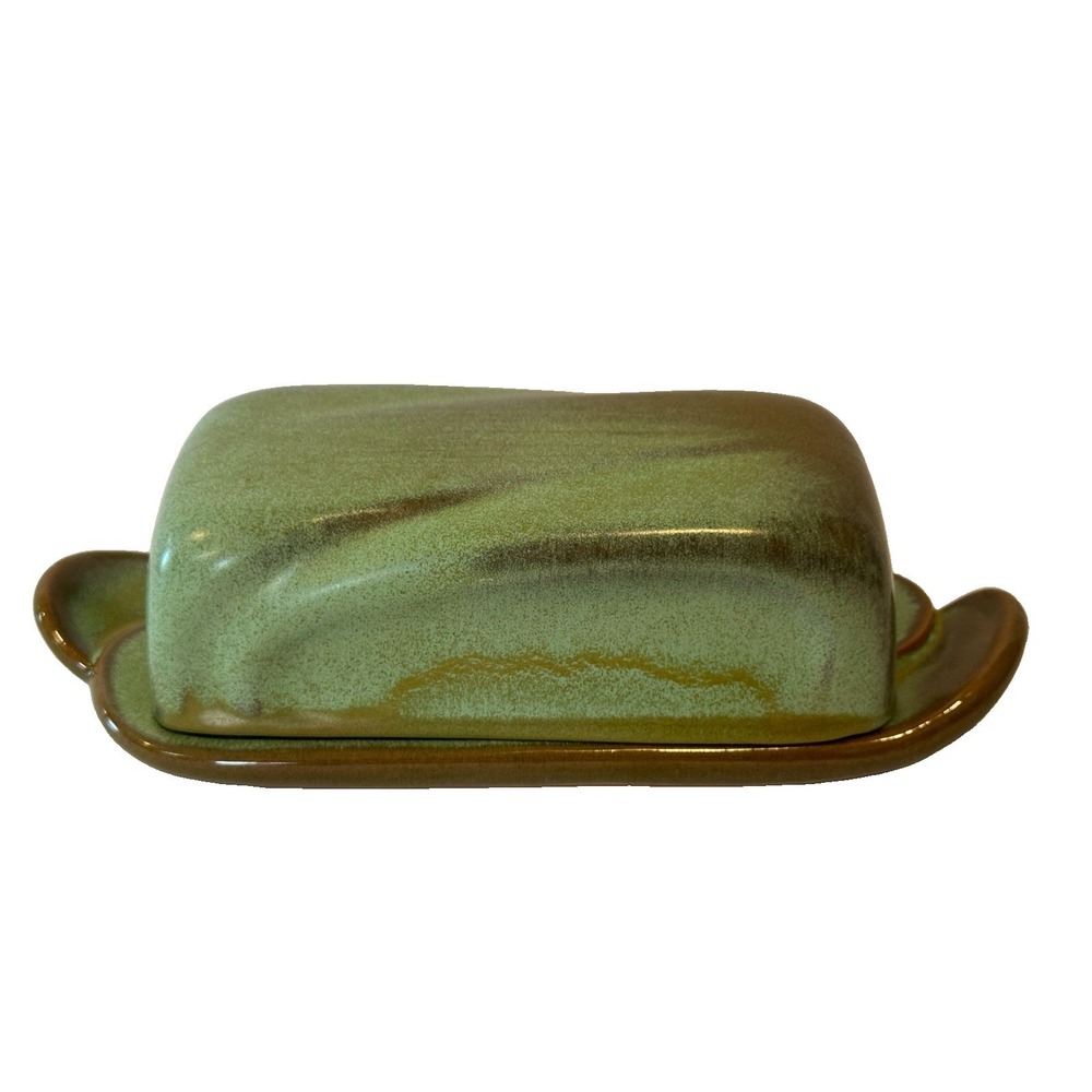 Vintage Frankoma Prairie Green Pottery Covered Butter Dish Holder Mold 4K